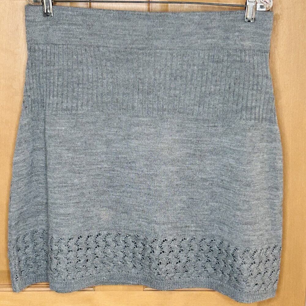 Telluride Clothing Co Apres Ski Wool Blend Skirt Size XL Gray Ribbed Crochet NWT